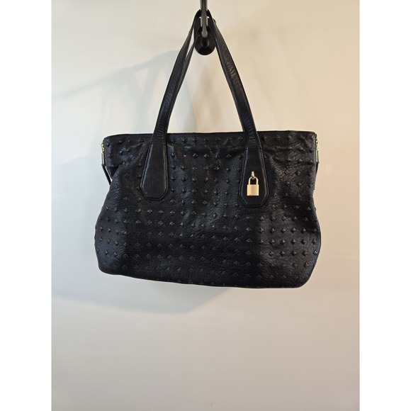 Henri‎ Bendel Black Leather Double Handle Expandable Tote Bag w/lock, side zips - Picture 1 of 13